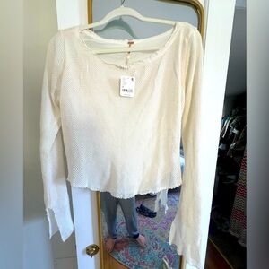 NWT FREE PEOPLE white crop mesh shirt  size M